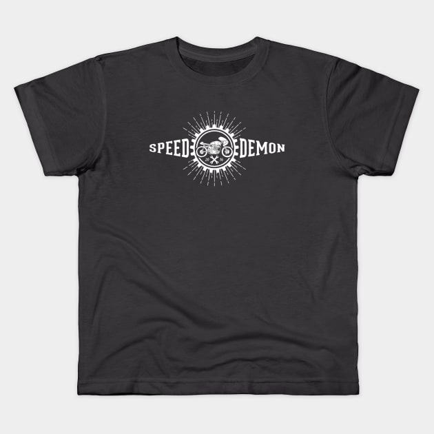 Motorcycle Series: Speed Demon (White Text and Graphic) Kids T-Shirt by Jarecrow 